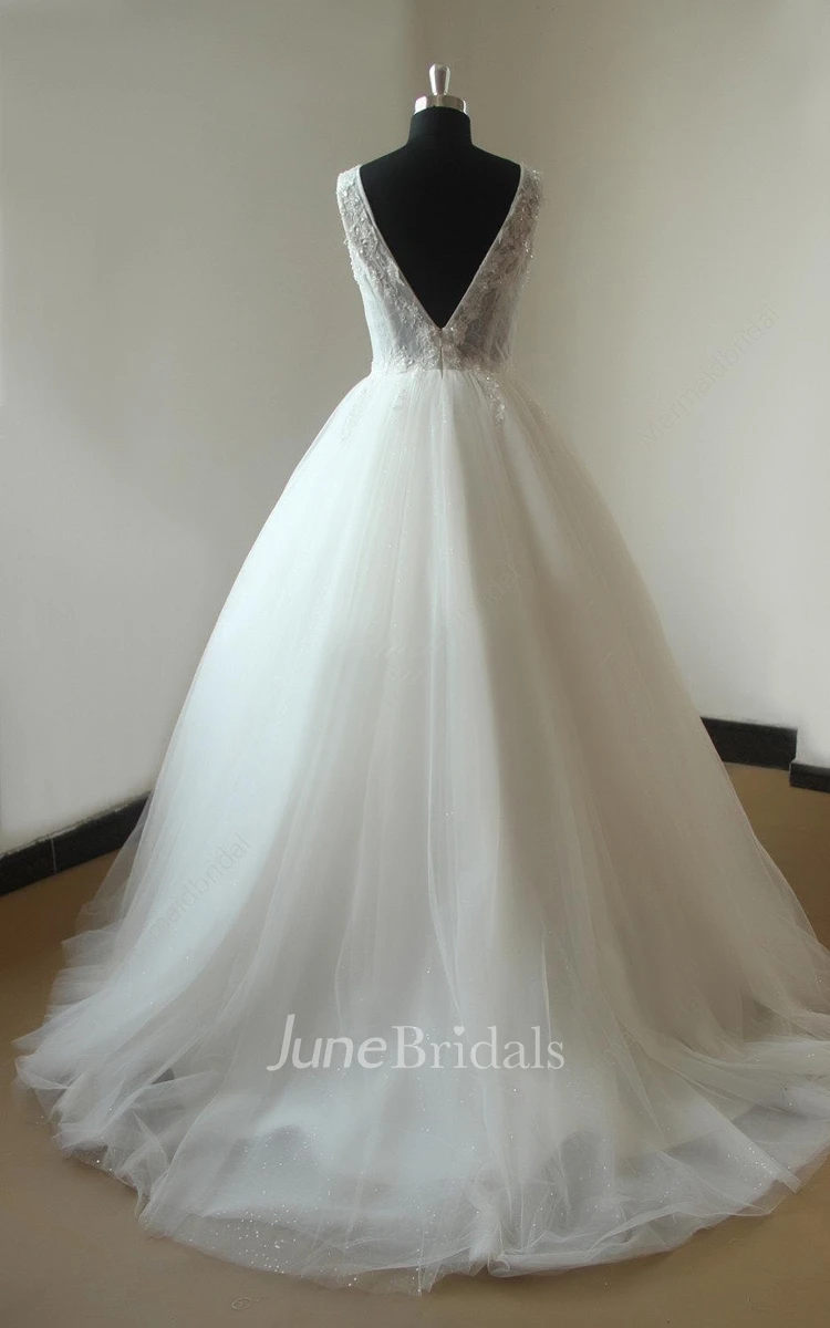 Ball Gown Tulle Lace Weddig Dress With Beading