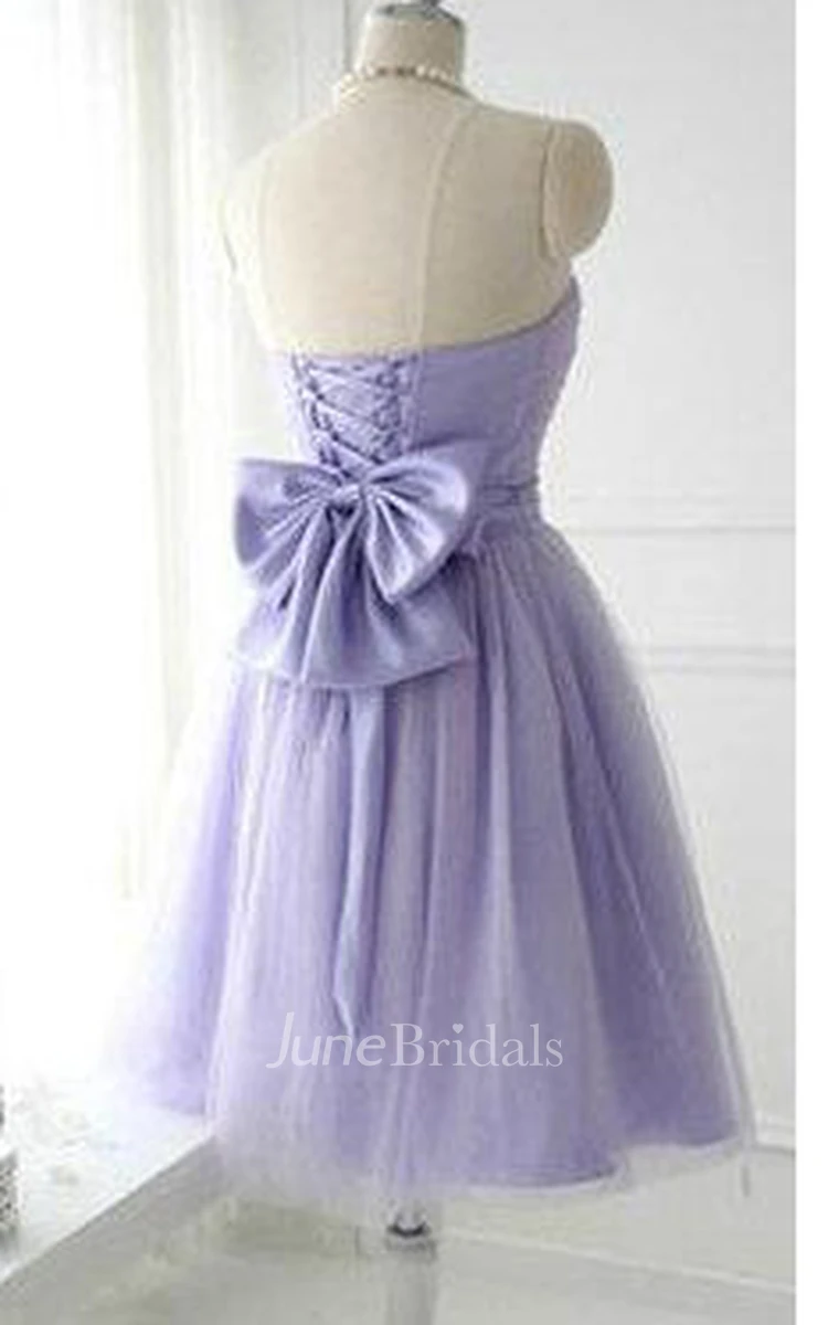 Short Strapless Lace-up Lilac Tulle Dress