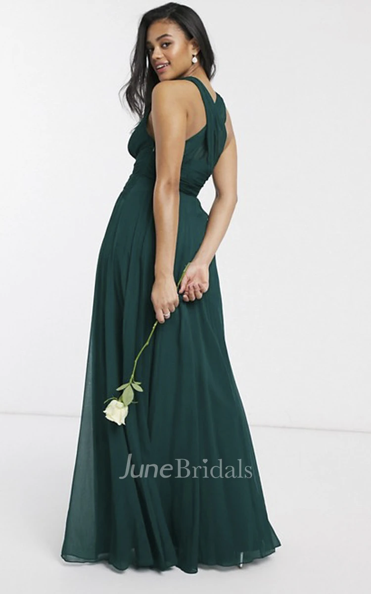 Sexy Sleeveless And Straps Back Plunging Neckline Bridesmaid Dress With Ruching
