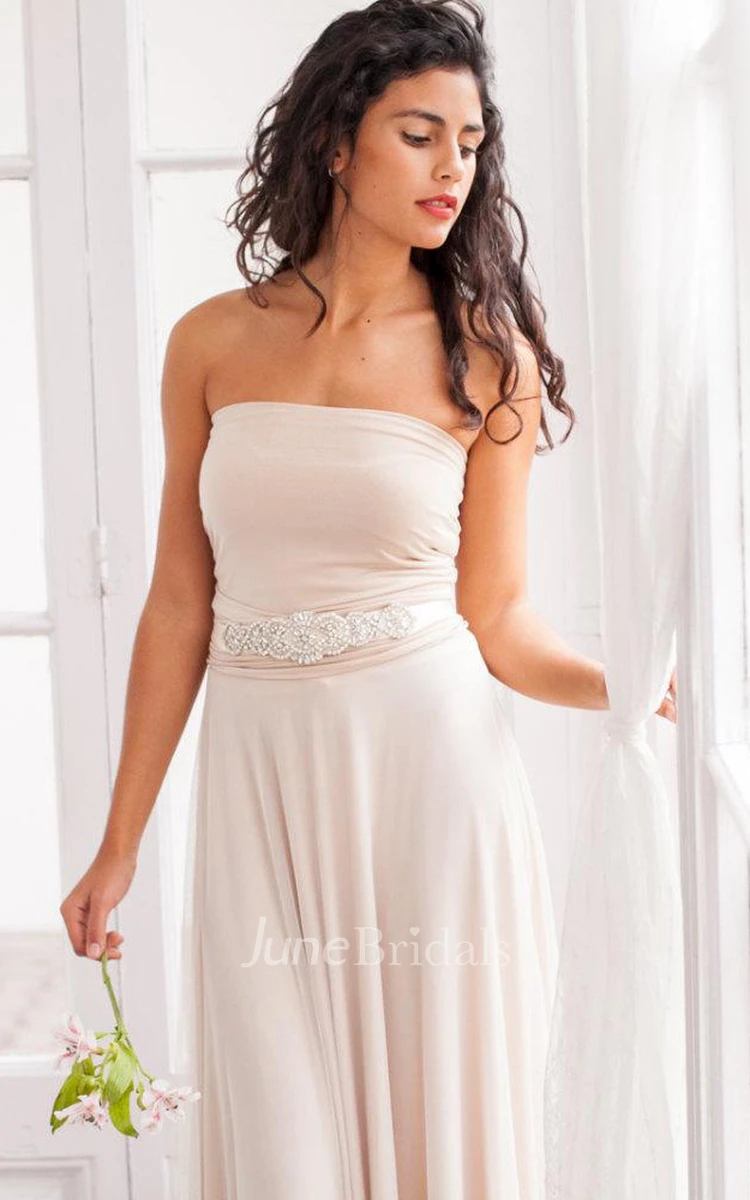 Strapped Tulle Jersey Satin Weddig Dress