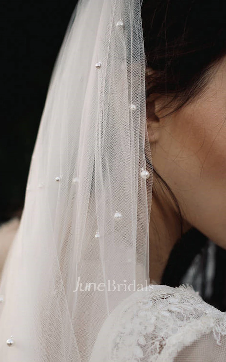 Vintage Pearl Tulle Long Wedding Veil