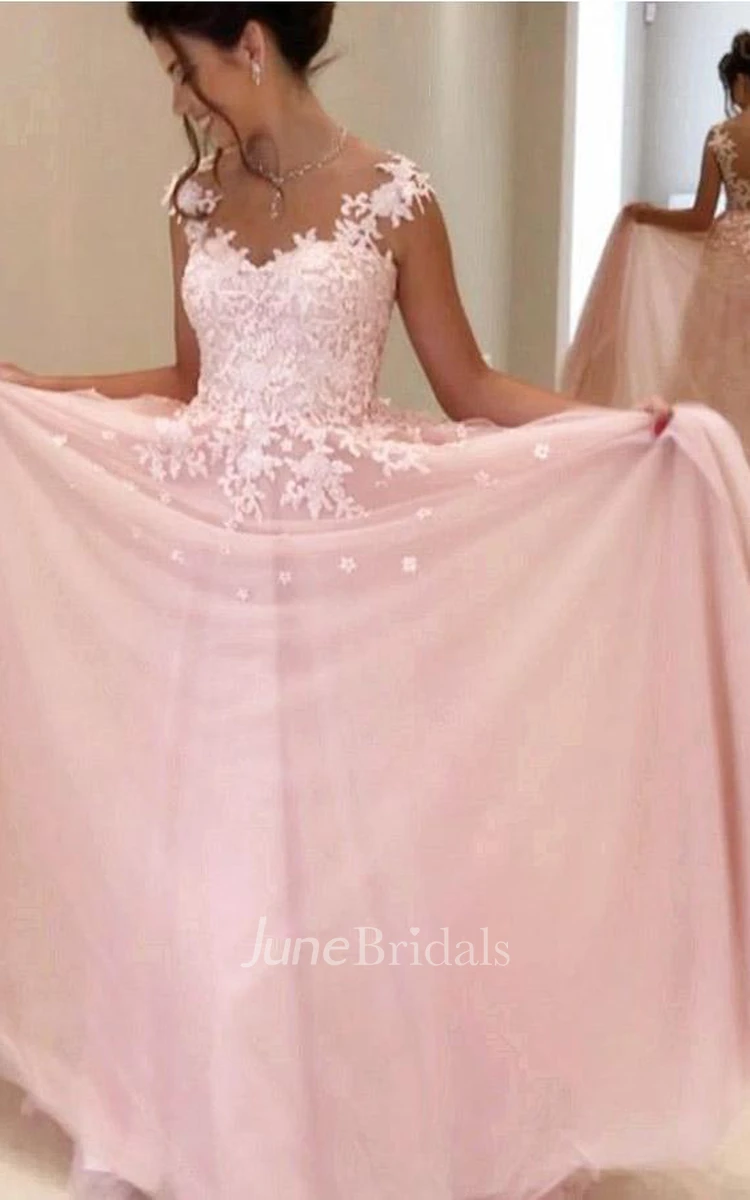 Gorgeous A-line Lace Bodice Tulle Long Prom Dress Evening Dress