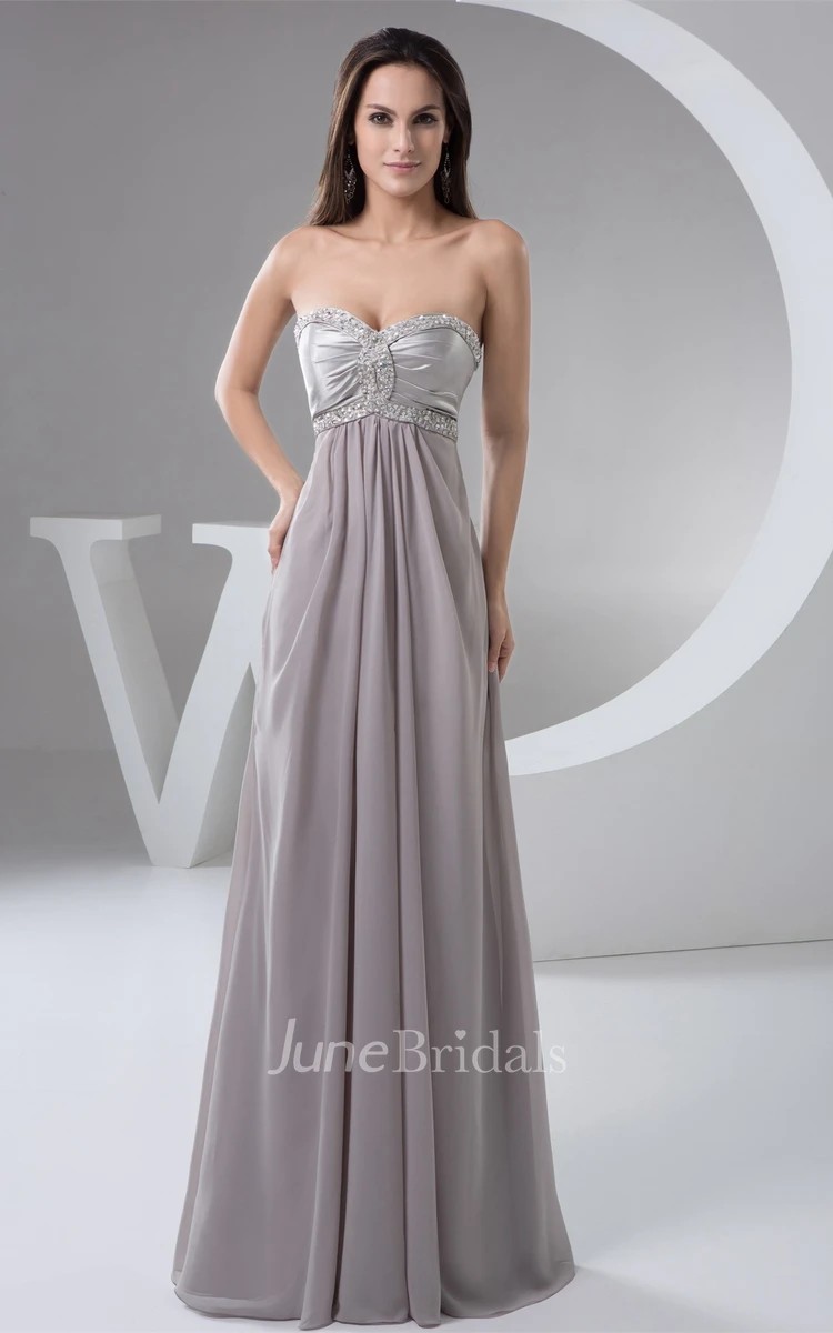 Sweetheart Empire Pleated Maxi Dress with Beaded Top