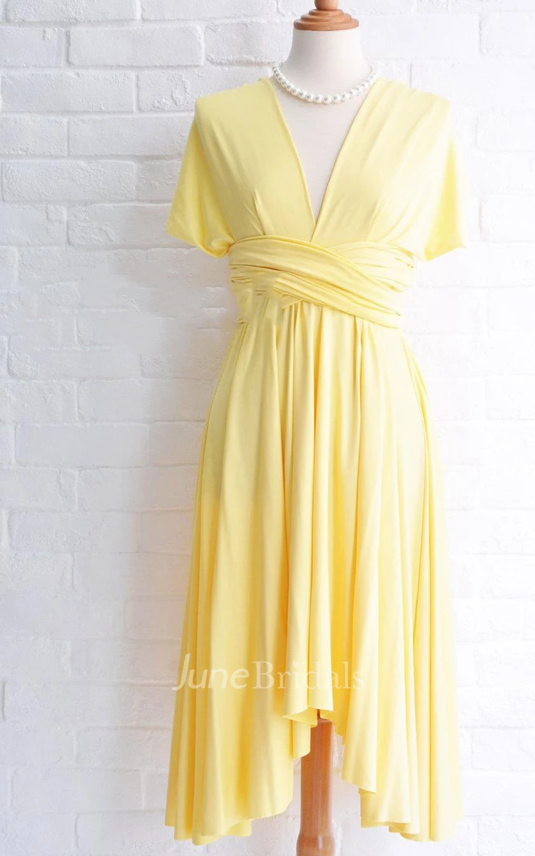 Infinity Sunshine Yellow Knee Length Wrap Convertible Dress