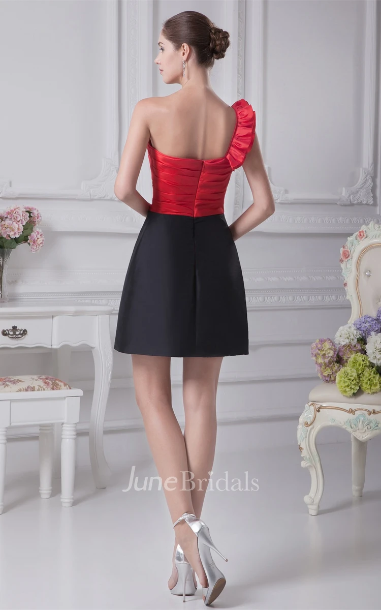 Two-Tone One-Shoulder Satin Mini Dress with Ruching