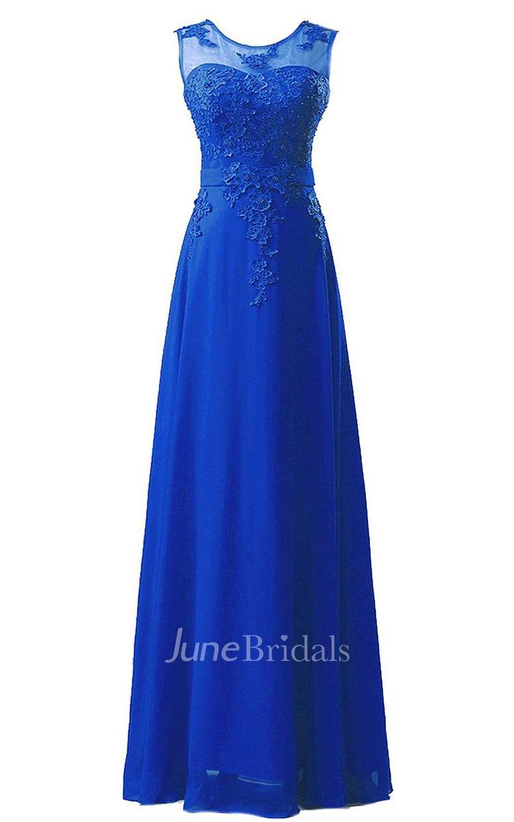 Amazing Sleeveless Chiffon Long Dress With Lace Applique