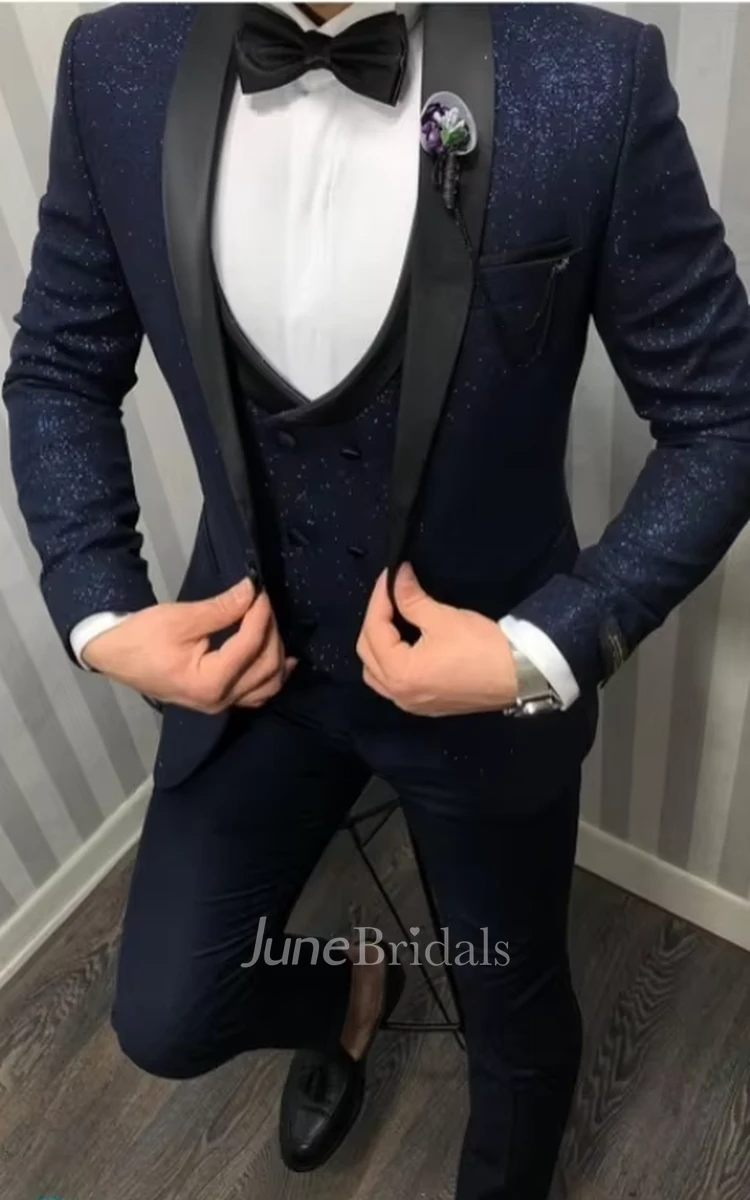 Glitter Stylish 3 Piece Men's Wedding Suits Comfort Formal Slim Fit Prom Party Suits Blazer Jacket Vest Pants