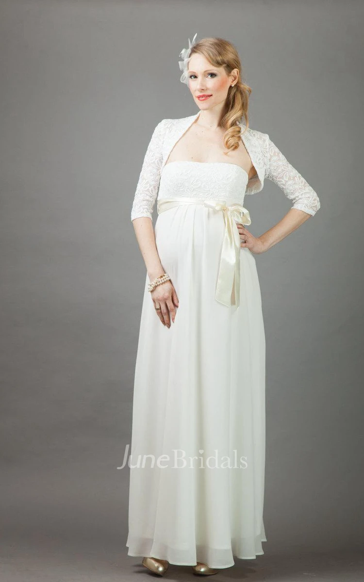 Annie Long Maternity Wedding With Bolero Dress and Fairy Chiffon Feathers Natural Pearl Diamond Hairpin