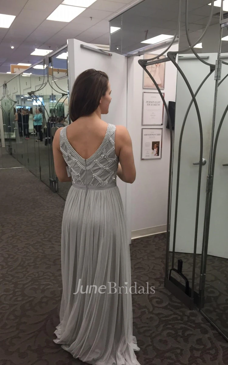 Elegant Beadings Tulle Jewel Prom Dress A-line Sleeveless