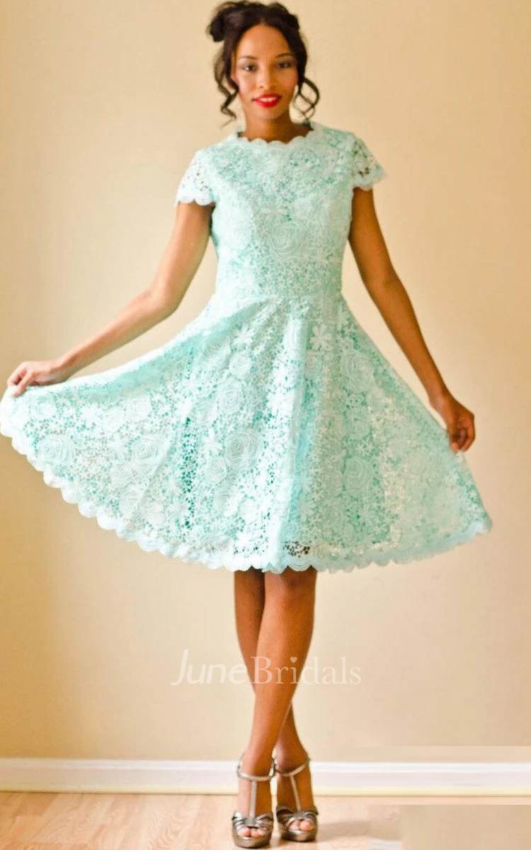 Short Mint Lace A Line With Diamond Back Custom Bridesmaid Reception Dress