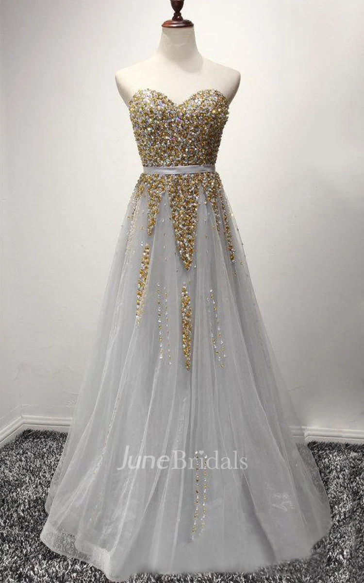 Tulle Long A-line Dress With Sequins