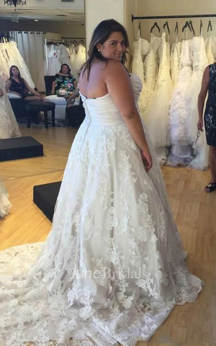 Plus Size Sweetheart A Line Beaded Waist Lace Bridal Gown