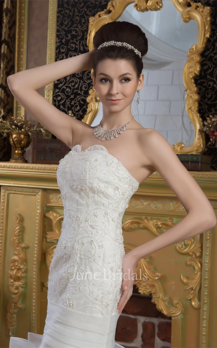 Strapless Mermaid Ruffled Gown with Appliques and Tiers