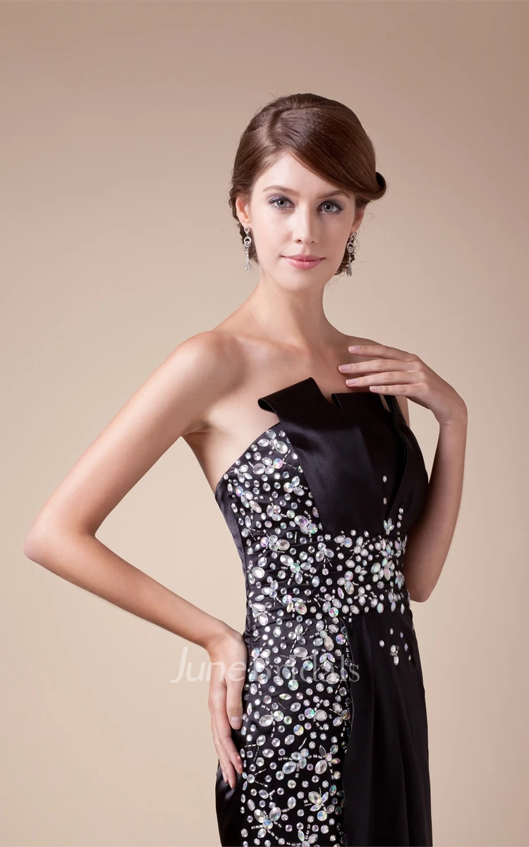 Sequined A-Line Strapless Satin Dress with Court Train