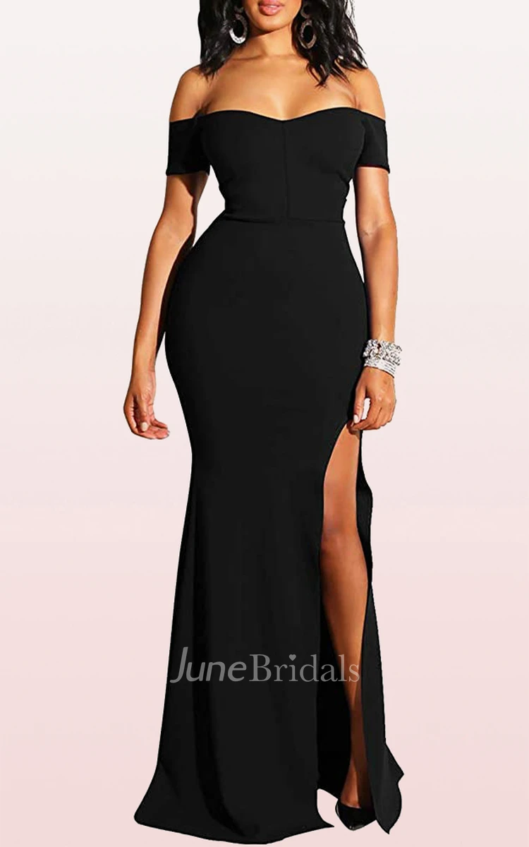 Mermaid Off-the-shoulder Jersey Sleeveless Evening Dress With Split Front