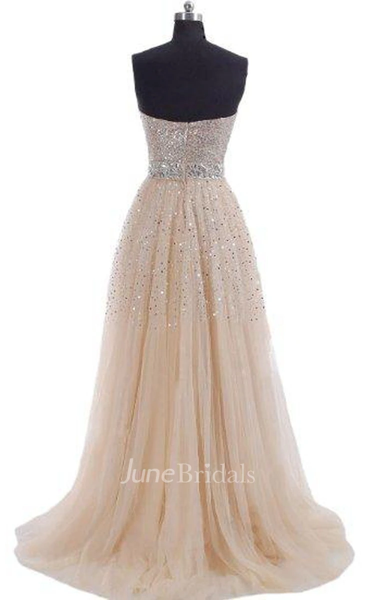 Sweetheart Long Pleated Dress With Sequins