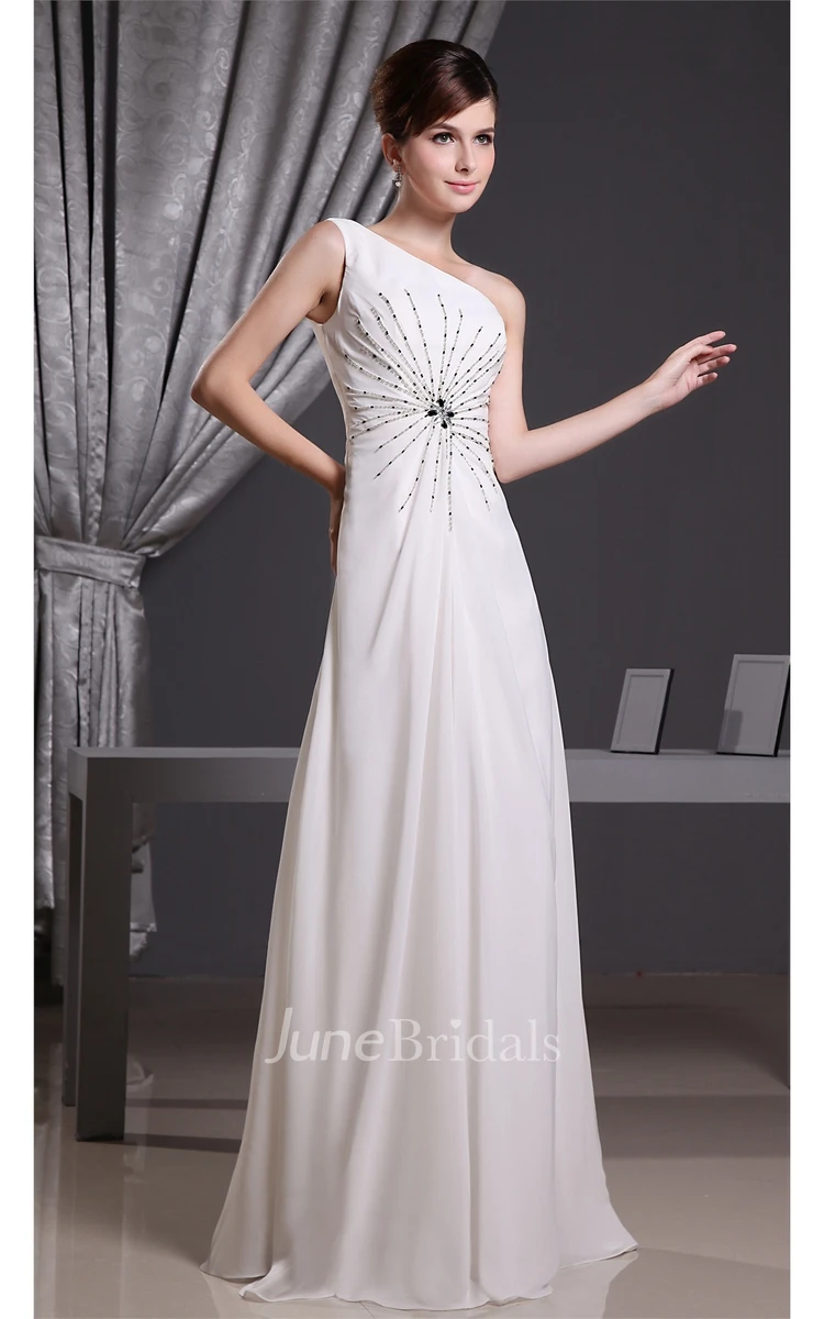 One-Shoulder Floor-Length A-Line Gown with Crystal Detailings