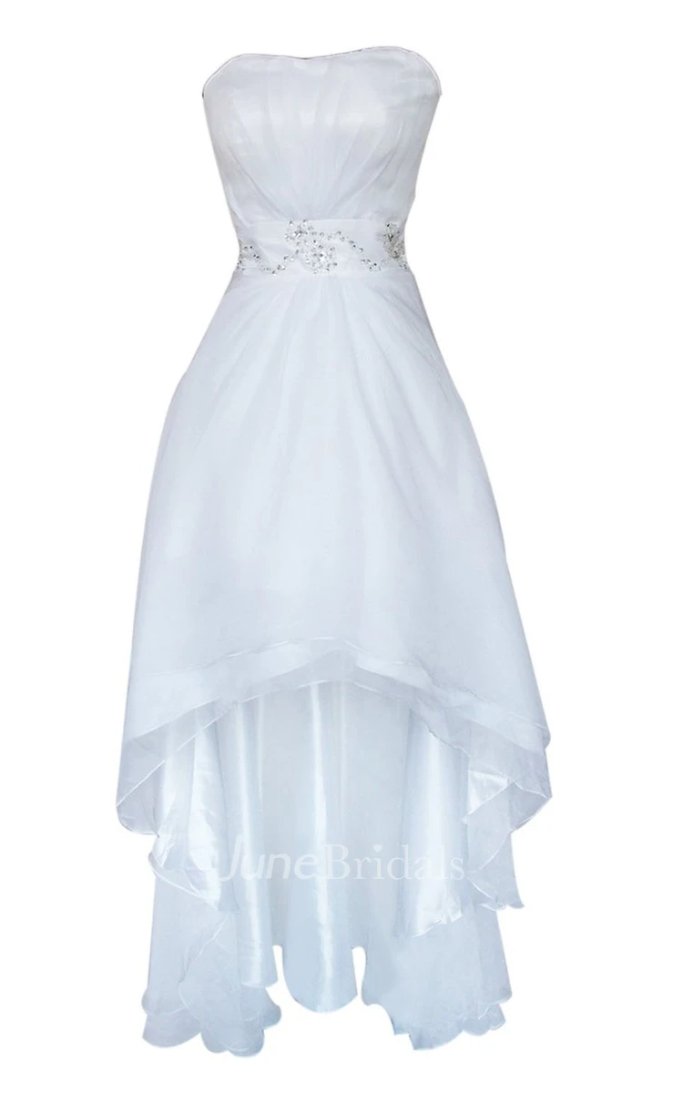 Strapless Ruched Beaded High-low Layered Chiffon Dress