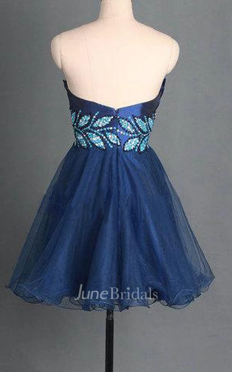 Short Tulle&Satin Dress With Beading&Sequins