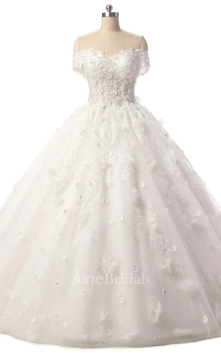Ball Gown Sweetheart Tulle Lace Dress With Flower Lace-Up Back