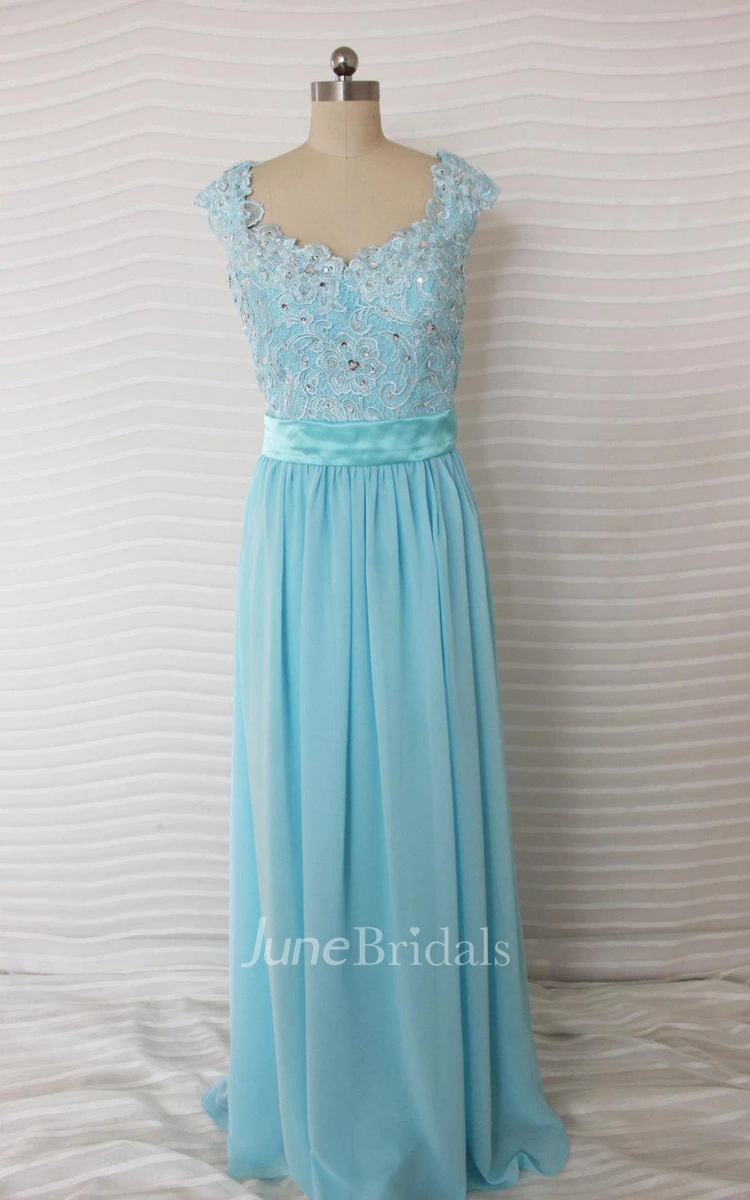 Backless Cap-sleeve Chiffon Dress With Appliques