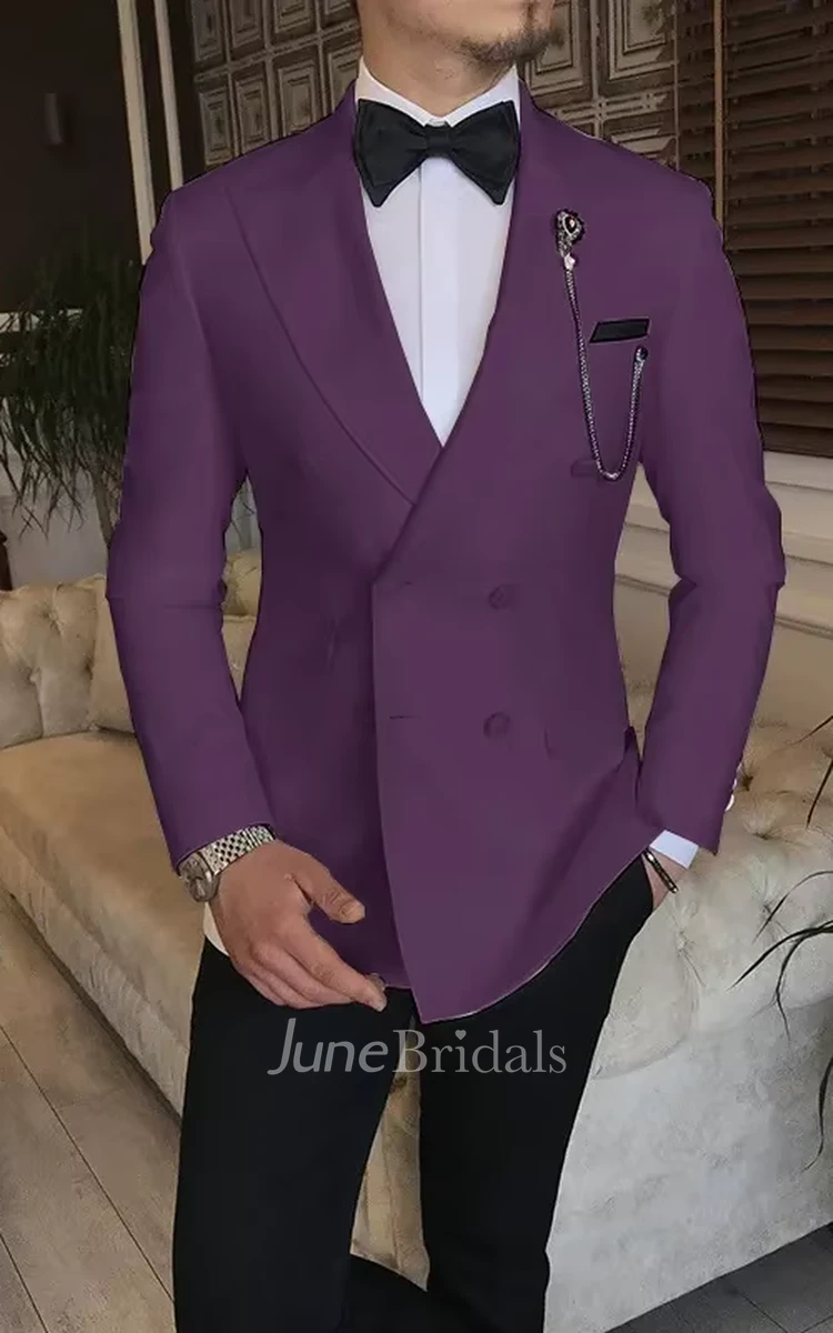 Stylish Charming Double-Breasted 2-Piece Suit Men's Wedding Suits Simple Modern Jacket Pants Groom Party Prom Suits