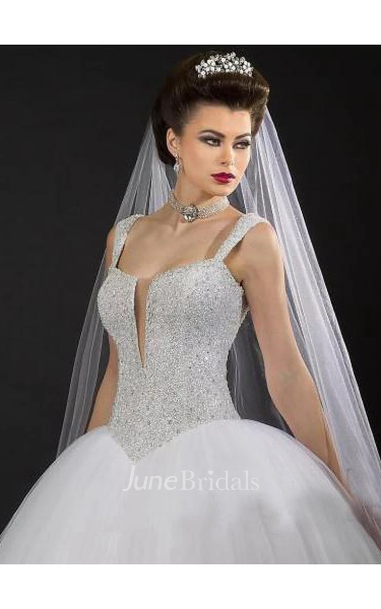 Modern V-neck Tulle Ball Gown Wedding Dress Sequins Beadings