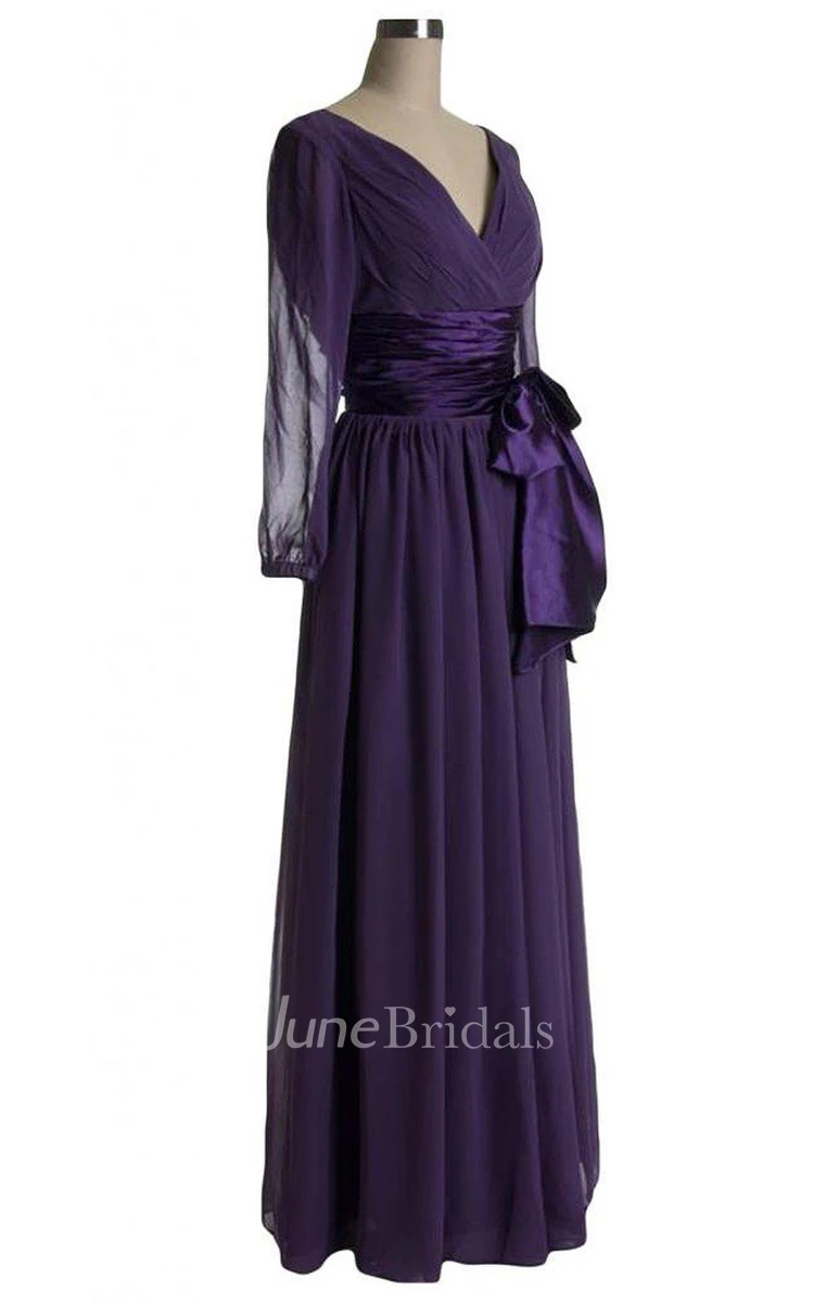 3 4 Sleeved A-line Dress With Bow and Illusion Style