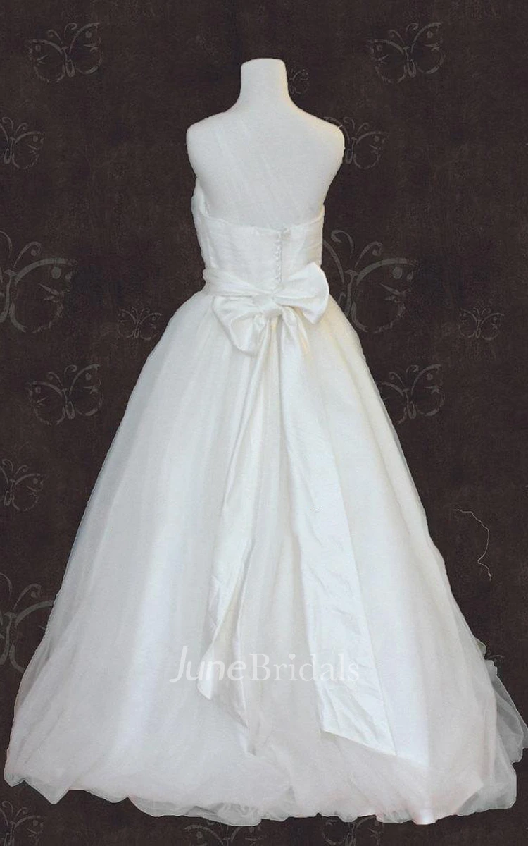 One Shoulder Empire Organza Wedding Dress With Flowers Bow And Crystal Detailing