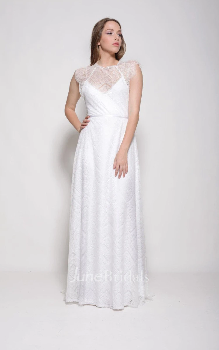 Sleeveless Lace Floor-Length Cap Dress With Illusion Back