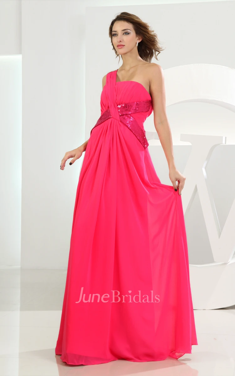 Sleeveless Chiffon Floor-Length Dress With Sequins and Single Strap