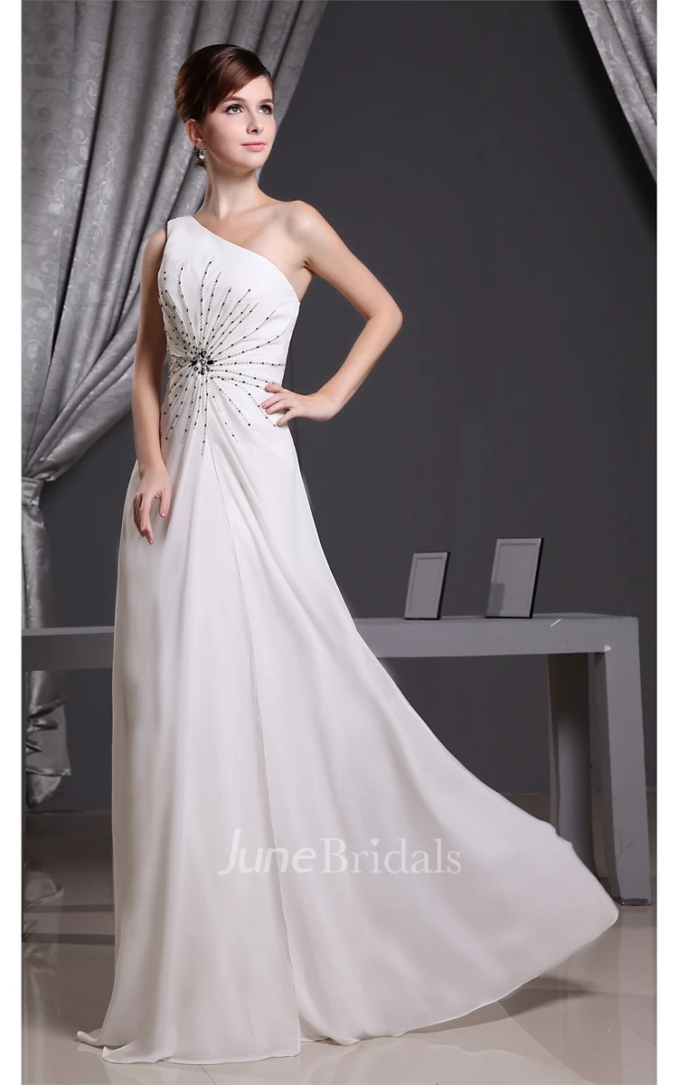 One-Shoulder Floor-Length A-Line Gown with Crystal Detailings