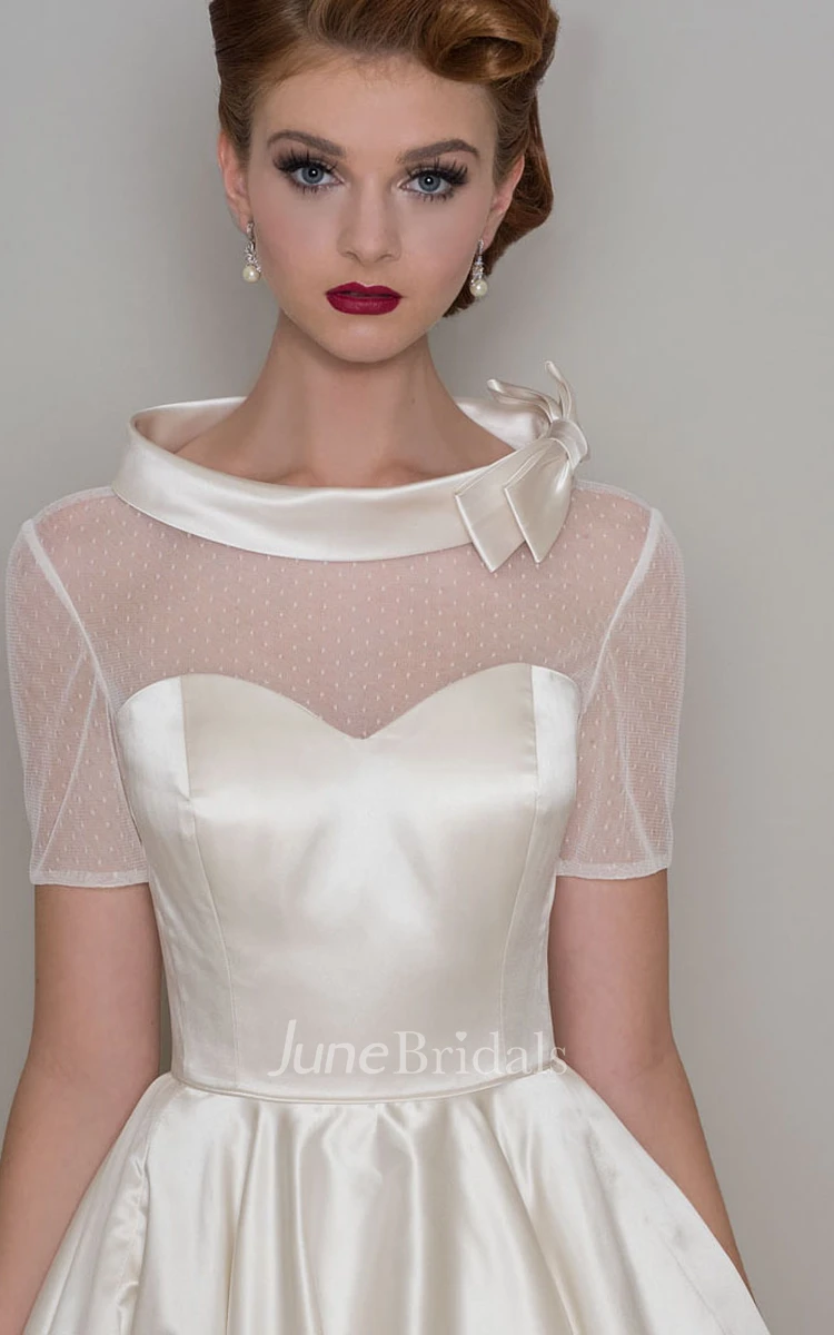 Short Sleeve A-Line White Organza Satin Wedding Dress Short Sleeve A-Line White Organza Satin Wedding Dress