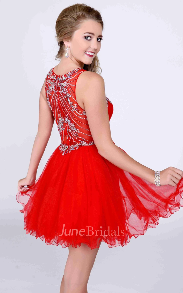 Tulle Sleeveless A-Line Prom Dress With Jewel Detailed Bodice