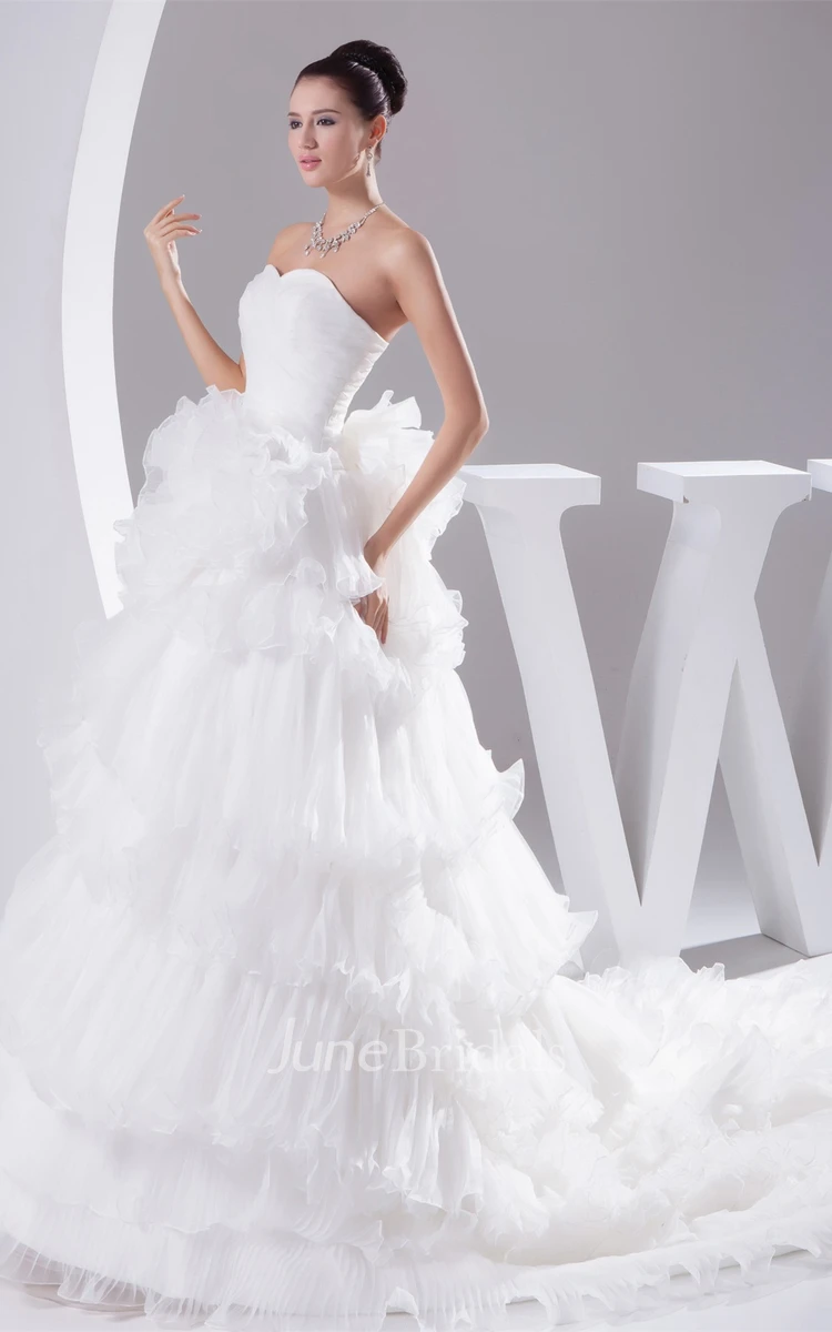 Feminine Sweetheart A-Line Ruched Bodice Dress with Tiered Ruffle