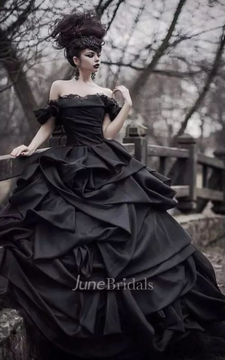 Ball Gown Off-the-shoulder Taffeta Floor-length Sleeveless Wedding Dress with Open Back