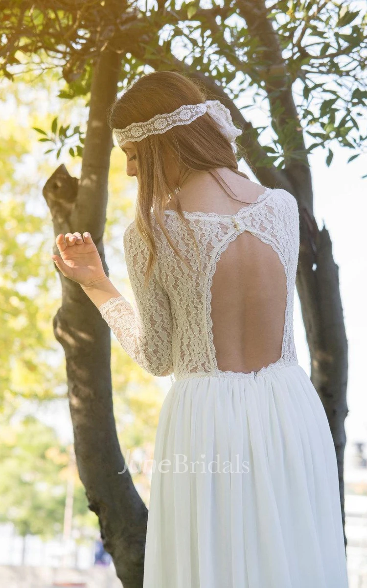 Jewel Illusion Sleeve Long Lace Wedding Dress With Keyhole Back And Pleats