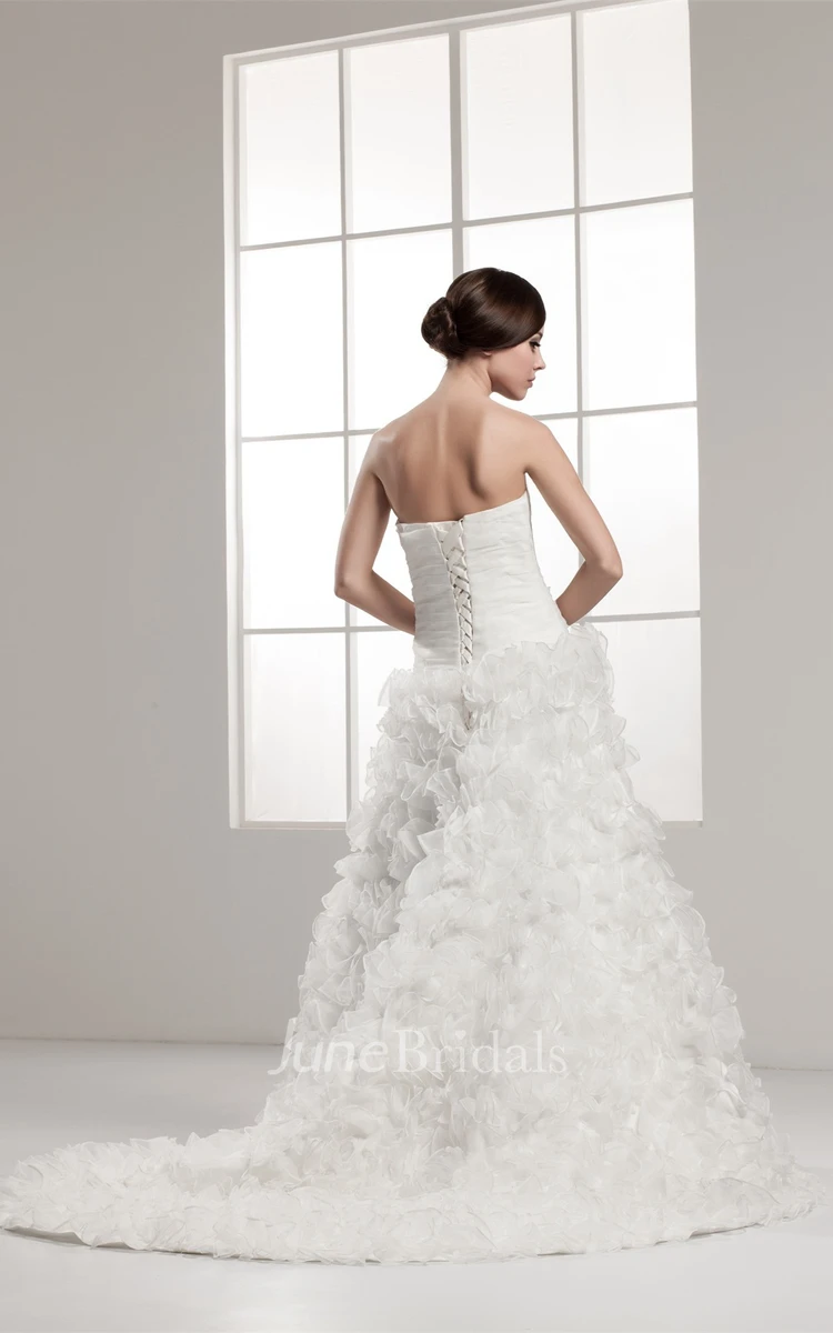 Sweetheart Criss-Cross Ruffled A-Line Gown with Beading