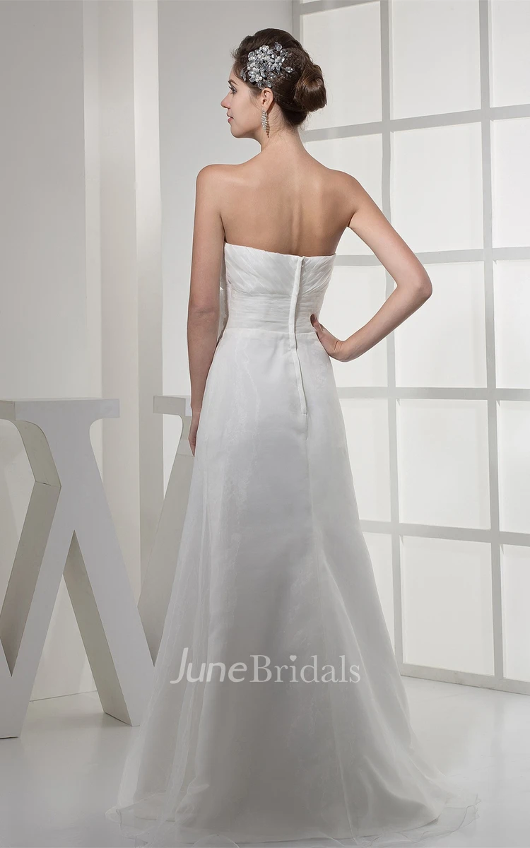 Strapless Criss-Cross A-Line Gown with Flower and Beading