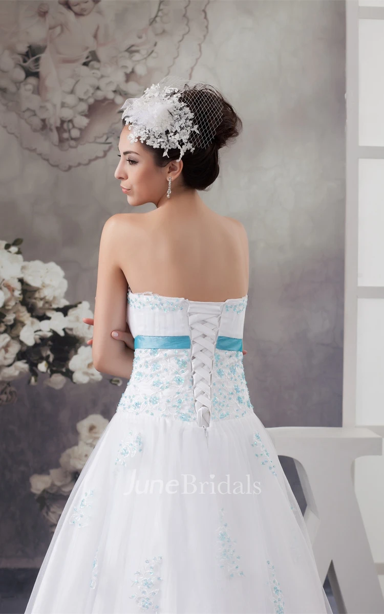 Strapless Tulle A-Line Dress with Appliques and Bolero