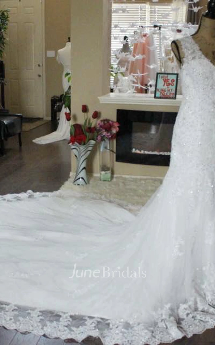 Luxury V-Neck Mermaid Beaded Wedding Dress With Cathedral Train
