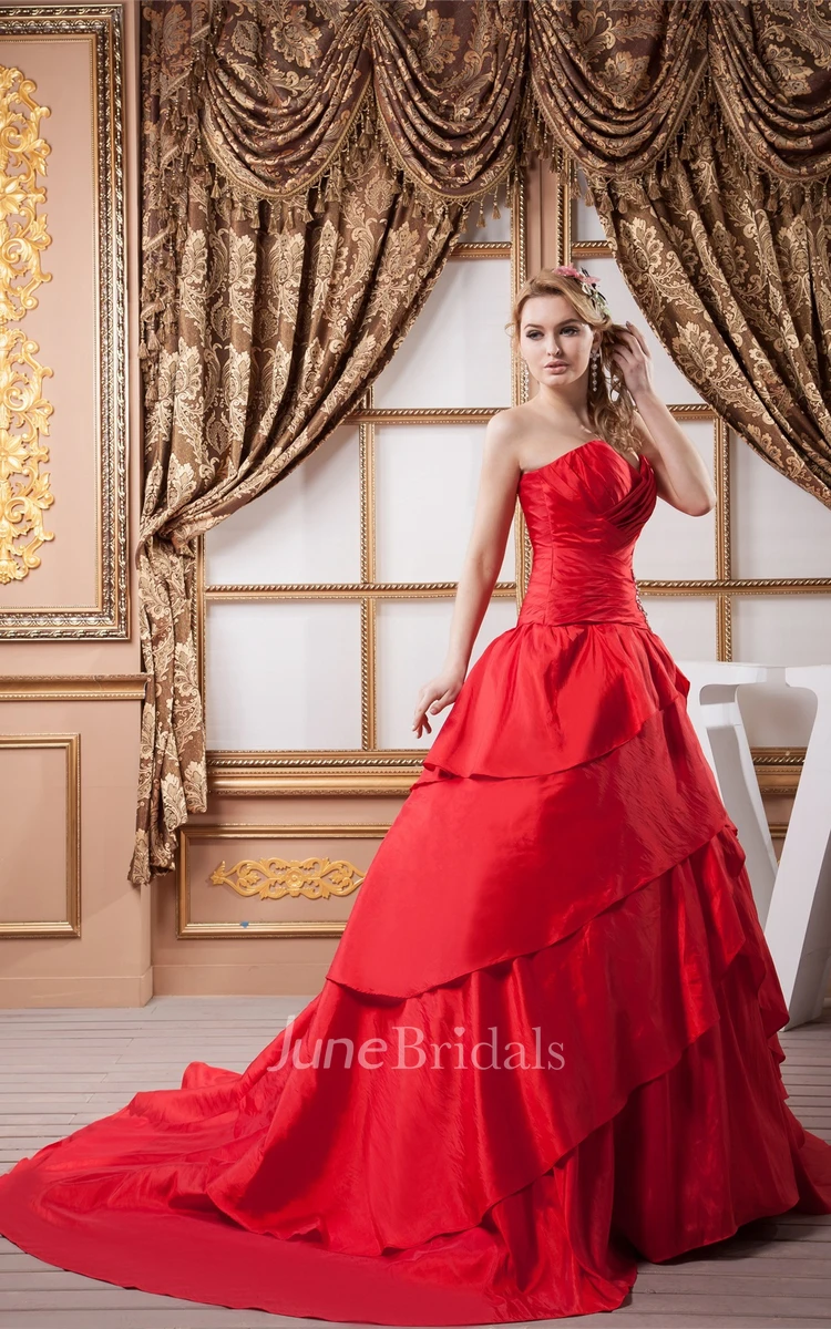 Sweetheart Criss-Cross Draped Gown with Crystal Detailing