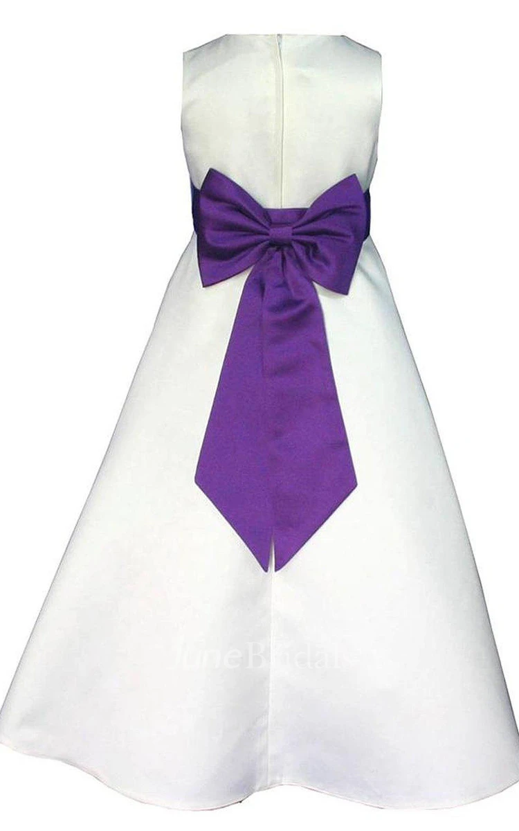 Sleeveless A-line Satin Dress With Beadings and Bow