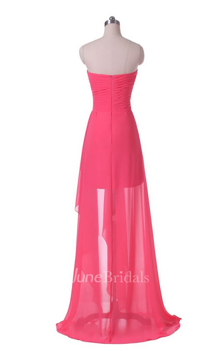 Strapless Front Slit Dress With Draping and Appliques