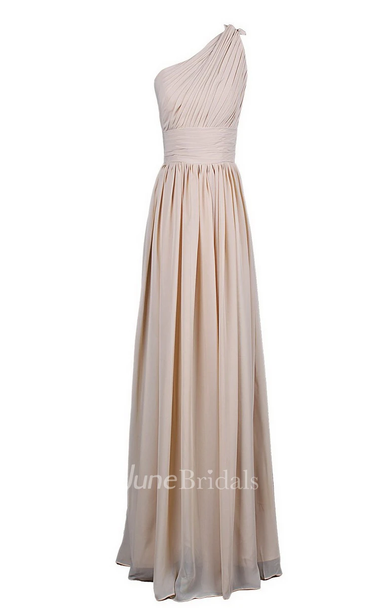 One-shoulder Long Chiffon Gown With Pleats