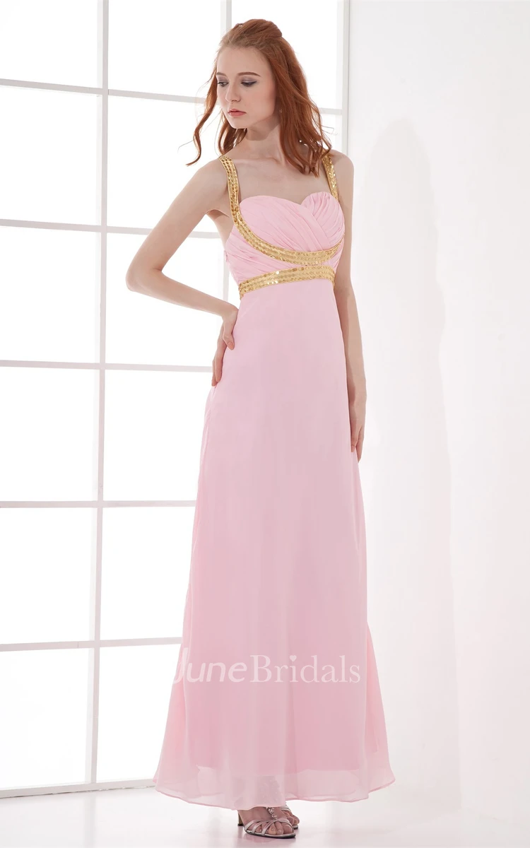 pastel ankle-length chiffon dress with sequined straps