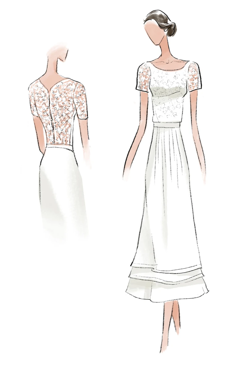 Newest White Lace A-line Wedding Dress Cap Sleeve Tea Length Jewel
