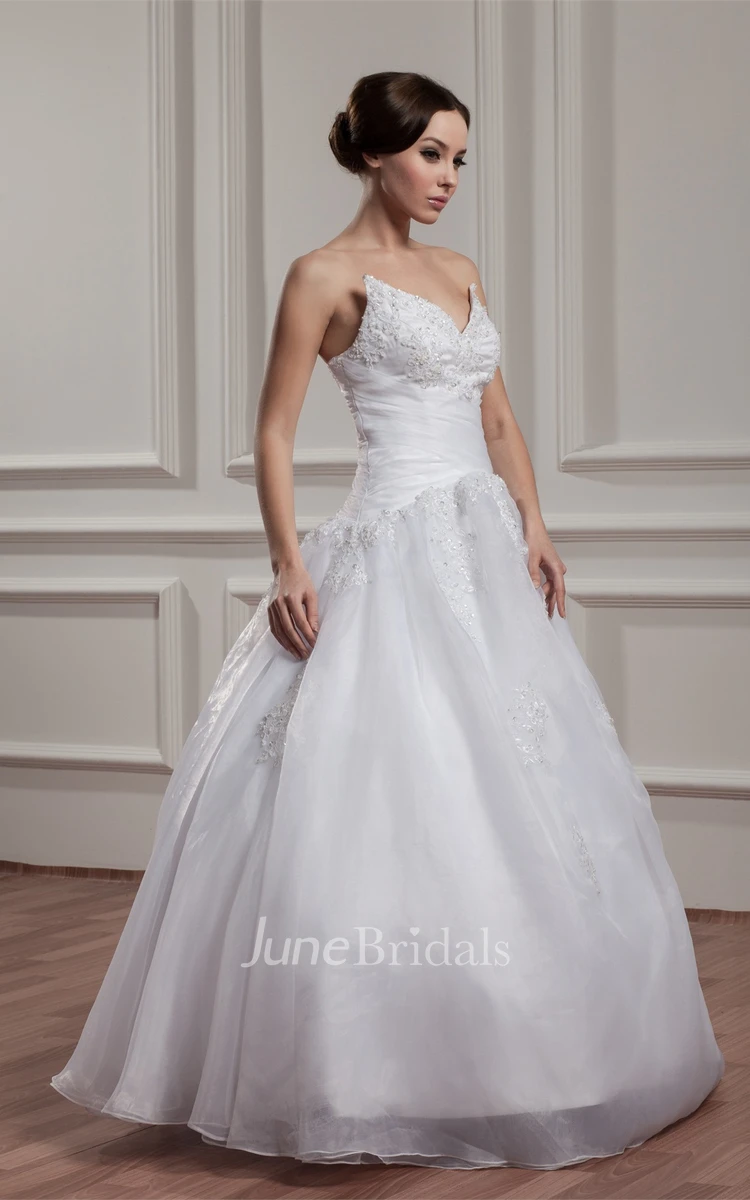 Strapless Jeweled A-Line Ball Gown with Appliques