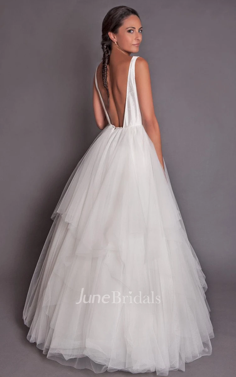 High Neck Sleeveless Backless Tulle Wedding Dress With Tiers