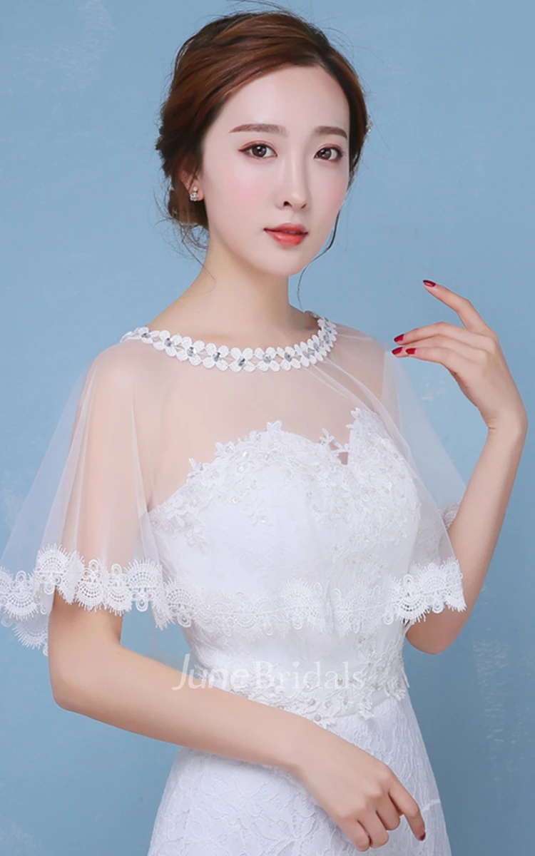 New White Lace Crystal Round Neck Cape-style Shawl